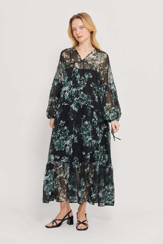 שמלת מקסי שקפקפה עם פרינט לנשים